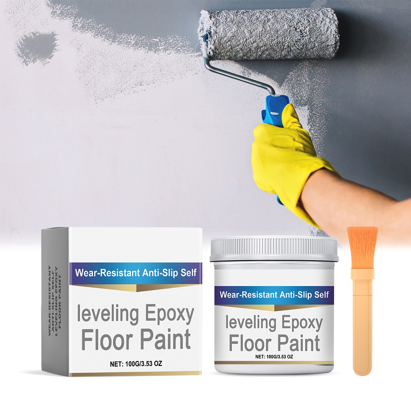 Qaailabf High-Strength Self Leveling Epoxy Floor Paint 100g - Wear-Resistant, Slip-Reducing, Waterproof, Oil-Resistant, Quick-Drying Formula for Kitchens, Bathrooms \u0026 Commercial Spaces - Non-Toxic \u0026
